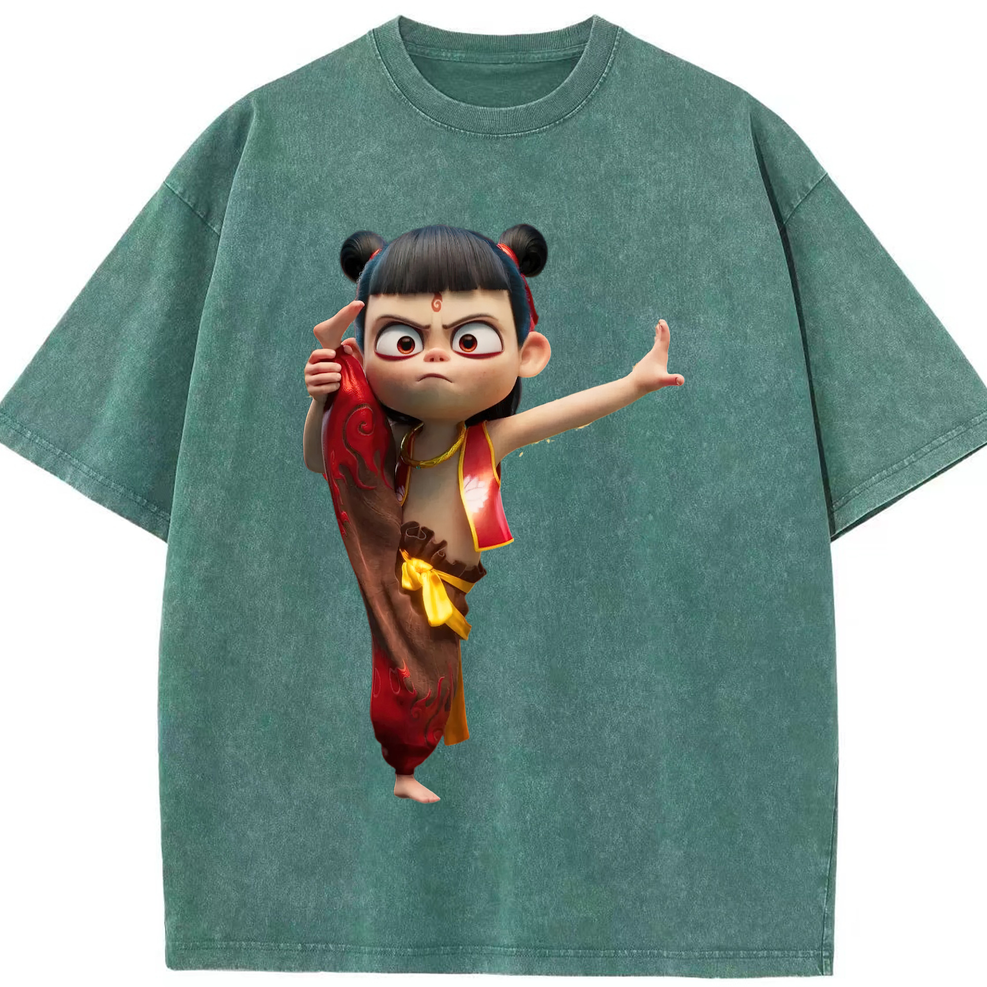 （画像用） Ne Zha 2 ナタ 魔童の大暴れ 綿100% ヴィンテージ風 半袖Tシャツ（フロントプリント）